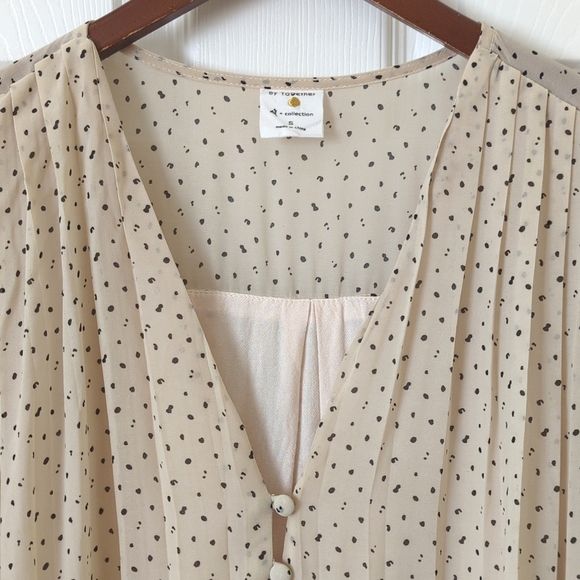 By Together Speckled Half Buttoned Long Balloon Sleeve Mini Shift Dress Cream S - Picture 3 of 14